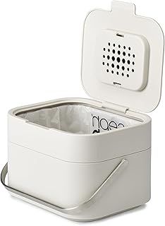 Joseph Joseph Intelligent Waste, Stack 4 Kitchen Food Waste Compost Caddy Recycling Bin with Odour Filter, 4 Litre / 1 Gallon - Stone