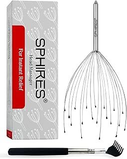 SPHIRES Head Massager Scalp 20 Fingers Scalp Massager for Stress Relief, Hair Growth & Headache Relief 20 Fingers Head Massage Tool with Back Scratcher for Deep Relaxation (1)