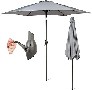 2.7M Grey Parasol Garden Umbrella Sun Shading | Water Repellent Polyester 180 g/m² (UV 30+)| Easy to Open and Close Crank Mechanism | Pole Width ø 38 mm (Excl. Base)