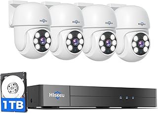 Hiseeu Wired CCTV Security Camera System Outdoor, 8 Channel 5MP DVR with 4x PT Camera, Home Security Systems Night Vision, Motion Detection, 1TB Hard Drive, Remote Access, App Alert
