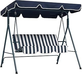 Outsunny 3 Seater Garden Swing Chair with Adjustable Tilting Canopy, Outdoor Hammock Bench with Steel Frame, Padded Seat for Patio Yard Outside, Green