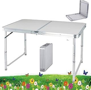 4ft Pop-Up Trestle Table Aluminum Rectangle Camping Folding Table Portable Adjustable Garden Outdoor Picnic Table Kitchen Work Top Table, White, 120x60x70/62/55cm
