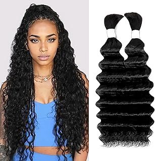 Deep Wave Bulk Human Hair for Braiding 10A Brazilian Curly Human Hair 100 percent Human Hair 2 Bundles No Weft micro Human Braiding Hair for Boho Braids Virgin Hair Extension(Natural Black, 100g 18")