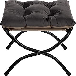 HollyHOME Footstool Foldable Footrest Stool with Metal Legs Small Ottoman Seat Modern Velvet Fabric, Dark Gray(47cm*36cm*36cm)