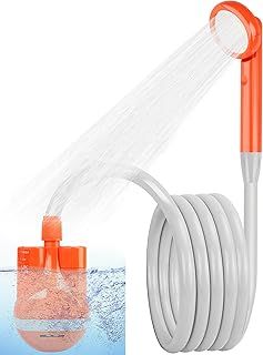 anngrowy Portable Camping Shower, Rechargeable Outdoor Shower with Storage Bag, 2m Hose, Electric Handheld Shower by Battery Pump for Camping, Car, Pet, Beach, Garden, Black/Orange