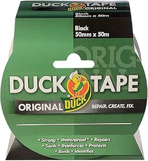 Duck Tape Original Black, 50mm x 50m. The original high strength waterproof gaffer and duct adhesive cloth repair tape