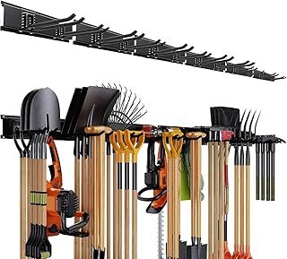 Garage Tool Storage Rack with 12 Hooks, 96'' Wall Mount Garage Storage Organizer Rack System, Hold Up to 330lbs for Holds Garden Tools, Shovels, Trimmers, Hoses