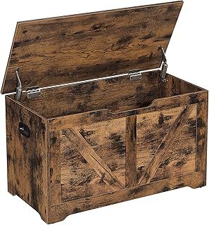 VASAGLE Storage Chest, Storage Bench, Blanket Box with 2 Safety Hinges, Shoe Storage Bench, Farmhouse Style, 40 x 80 x 46 cm, for Hallway, Bedroom, Living Room, Rustic Brown LSB062T01