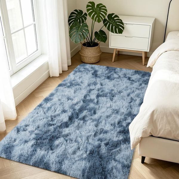 Rugs Living Room 80x150cm Fluffy Shaggy Area Rugs for bedroom Blue Gray