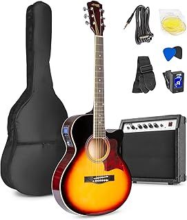 Max Electro Acoustic Guitar Set with 40W Amplifier, Full Size Dreadnought Cutaway, Digital Tuner, and Gig Bag, Showkit Sunburst