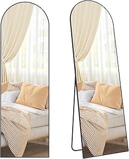 SONGMICS Full Length Mirror, 160 x 50 cm, Arched Full Body Mirror with Stand, Aluminium Alloy Frame, Tempered Glass, for Bedroom, Living Room, Cloakroom, Ink Black LFM031B01