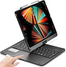 360° Rotatable Keyboard Case for iPad Air 13 inch (M3/M2-2025/2024)/Pro 12.9 (6th, 5th, 4th, 3rd Gen) with TouchPad, Backlits Aluminum Alloy Smart Case with trackpad Keyboard, (Black)