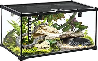 PawHut Vivarium, Terrarium, Glass Reptile Habitat w/Thermometer, Decoration, Heat for Lizards, Horned Frogs, Snakes, Spiders, 50 x 30 x 25cm