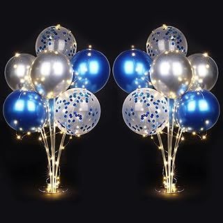 AUAUY 2 Pcs Balloon Decor, Reusable Light Up Column Stand with 16 Balloons and 2 Lights, for Birthday, Baby Shower, Wedding, Graduation Party