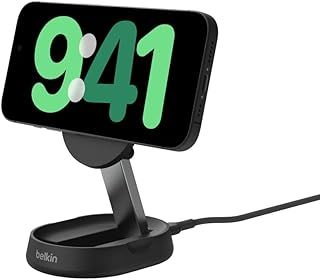 Belkin BoostCharge Pro 15W convertible magnetic wireless charging stand,MagSafe compatible fast Qi2 wireless charger,magnetic fast charger for iPhone 16/15/14/13, AirPods Pro, 20W plug incl. - Black