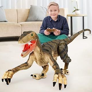 Mini Tudou Remote Control Dinosaur Toys, Electronic Walking Dinosaur with LED Light Up and Realistic Simulation Sounds,2.4Ghz Velociraptor Robot Jurassic Dino,RC Dinosaur Toy for Boys Kids Age 6 7 8 9