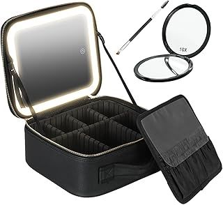 Cosmetic Portable Organizer, Makeup Storage,Vanity Case, 3 Color Brightness Adjustable Travel Makeup Train Case, Dividers Storage Travel Beauty Box with LED Lighted (with 1 Eyebrow Brush)
