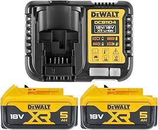 DEWALT B DCB184 5.0ah 18v XR Lithium Ion Battery Twin Pack With Charger, Yellow, 2 x 5.0Ah & DCB1104