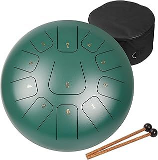 10 Inches 25cm Steel Tongue Drum C Key 11 Notes Percussion Instrument Hand Pan Drum with Drum Mallets/Carry Bag(Green)