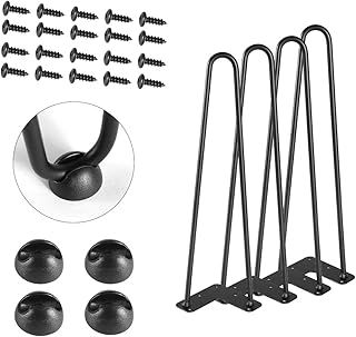 PRINCESSK TE DEUM 16" Satin Black Hairpin Coffee Table Legs(Set of 4), Metal Heavy Duty Sturdy Sharp Looking Modern Table Legs