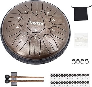 Steel Tongue Drum, 6 inches 11 Notes Handpan Tank Drum Kit, Carbon Steel D-Key Percussion Instrument Brown
