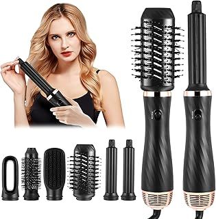 6 in 1 Hair Air Styler, Hair Dryer Brush, 35000 RPM Negative Ions Hair Dryer with Air Curler Air Curling Wrap Styler, Detachable Hot Air Brush Hair Styling Tools for Fast Drying Curling Straightening
