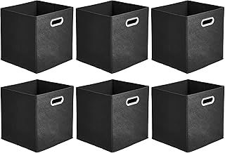 Amazon Basics Collapsible Fabric Storage Cubes with Oval Grommets - 6-Pack, Black