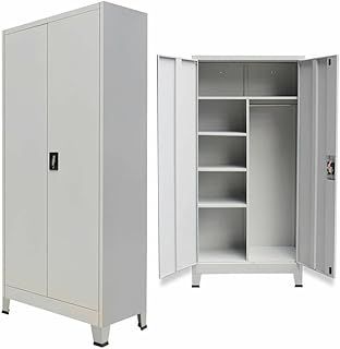 Panana Metal Storage Office Cabinet 2 Door Cupboard Wardrobe Shelves Locker Steel