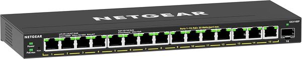 NETGEAR 16-Port PoE Gigabit Ethernet Plus Switch (GS316EP) - Managed with 15 x PoE+ @ 180W, 1 x 1G SFP Port, Desktop/Wall Mount