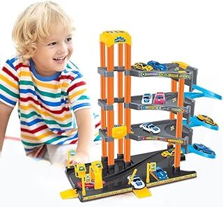 Spiral Parking Garage Toy Set for Kids, 4-Story Parking Lot Playset Preschool Car Games Toys for Kids Vehicle Playsets Race Car Ramp Track Toy for 5 6 7 Year Old