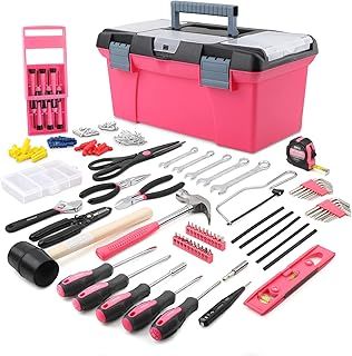 Apollo 170pc Pink Household Women's Tool Kit Set. Complete Home Tool Box Set for DIY Repairs, Including 100pc Wall Hanging Kit