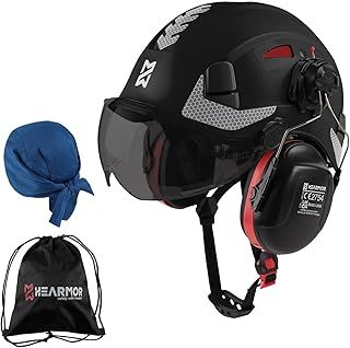 ANSI Z89.1 & EN397 Certified Safety Helmet/Hard Hat with Ear Protection – Lightweight Vented Work Helmet Kit, 6-Point Suspension System – Ideal for Industrial & Construction Professionals