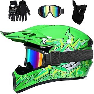 Youth Kids ATV Motocross Helmet Set, with Goggles Gloves Mask, Adult Full Face Off Road MTB Motorbike Helmet, BMX Enduro Downhill Quad Dirt Bike Crash Helmet, D.O.T Certified