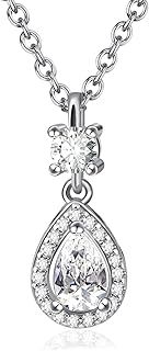 Sterling Silver Teardrop Pendant Necklace, Cubic Zirconia Crystal, Dainty Chain