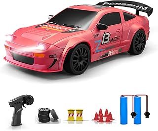 ACAMMZAR RC Drift Car, 1:24 Remote Control Car for Kids, 20KM/H 4WD High Speed RC Cars with LED Lights, Two Batteries, Extra Drifting Tires, Vehicle for Adults Boys Girls, Pink
