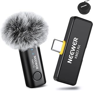 NEEWER Wireless Lavalier Microphone for iPhone Android Tablet PC Laptop 131ft/40m Range Noise Cancellation Omnidirectional Mic for Vlogging Live Streaming (1x RX + 1x TX), KM23