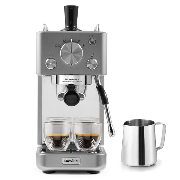 Breville Barista Slimline Espresso Machine | Integrated Milk Frother | Compact Coffee Maker for CappuccinosLattes & More | 15 Bar Pump | Silver [VCF185]