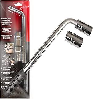 Wheel Brace for Car, Universal Telescopic Wheel Wrench, 17mm, 19mm, 21mm & 23mm with Reversible Sockets, Extendable Car Lug Wrenches, Compact Emergency Car Breakdown Essential