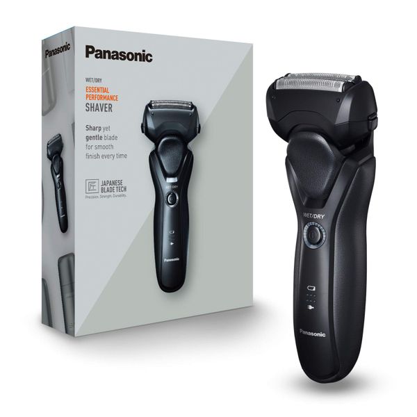 Panasonic ES-RT37-K503 Men's Minimalist Black Wet & Dry Rechargeable Electric Shaver with Flexible Rotating Head and Stainless Steel Foil Blades