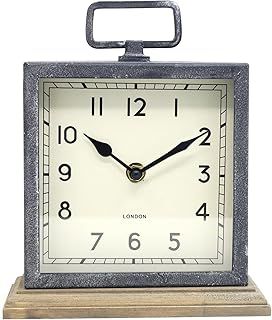 21CM Contemporary Rustic Metal Wood Square Mantel Mantle Clock