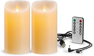 LED Candles, [2 Pack] Rechargeable Candles, Flameless Candle with Remote Control, Charging Candle with USB Cable, Bougie with Timer for Christmas, Halloween, Festivals Decoration-7.5 * 10cm