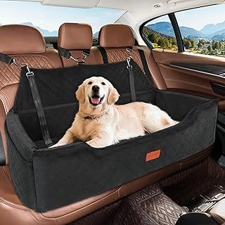 Large Dog Car Seat Under 100Lbs, Washable Dog Car Bed for 2 Medium Sized Dogs, Detachable Pet Booster Seat with Storage Pocket and Seat Belt for Back Seat Dog Travel Bed-Black