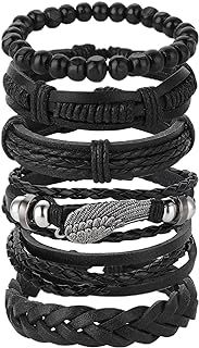 Punk Braided Leather Bracelets Set for Men Women Woven Cuff Wrap Vintage Bracelet Adjustable Length Woven Leather Bracelet