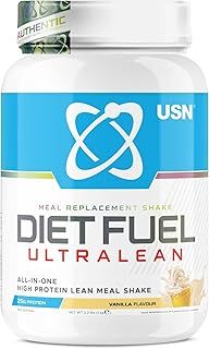 USN Diet Fuel Ultralean Meal Replacement Shake Powder, Vanilla Flavour - 1kg, High Protein Shake Powdered Drink Mix, Low Calorie Diet & Weight Control Powder, 25g Protein