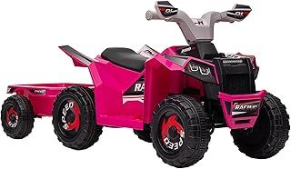 HOMCOM Electric Quad Bike, 6V Kids Ride On ATV with Back Trailer for Ages 18-36 Months - Pink