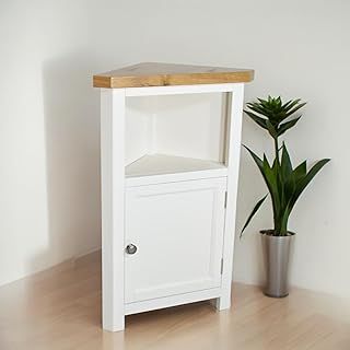 GROFurniture Snow White Oak Corner Cabinet, Painted Small Triangle Storage Cuboard for Livingroom, Bathroom & Hallway, ASSEMBLED