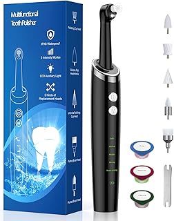 Tooth Polisher Multifunctional Teeth Whitening Kit for Cleaning Plaque Removal with 5 Brush Heads and Modes, IPX6 Waterproof, Rechargeable