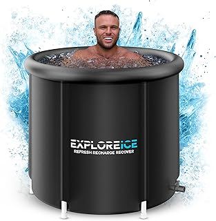 Explore Ice Recovery Pod 2.0 White/Black, Extra Large Cold Tub, Premium Cold Plunge Tub Outdoor, Portable Ice Bath, Ice Barrel Cold Therapy Bath (Stealth Black)