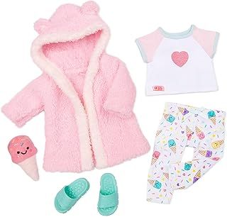 Our Generation ice Cream Dreams Outfit – Pyjama and Robe Set Featuring Ice Cream Cone Plush Toy – 5 Piece Clothing Set