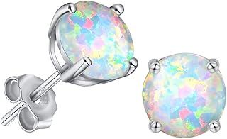 GEMSME 925 Sterling Silver White Opal Stud Earrings Hypoallergenic Jewelry for Women (sliver opal)…